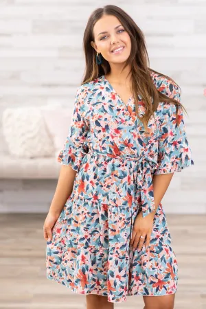 Raspberry Multicolor Short Sleeve Dress