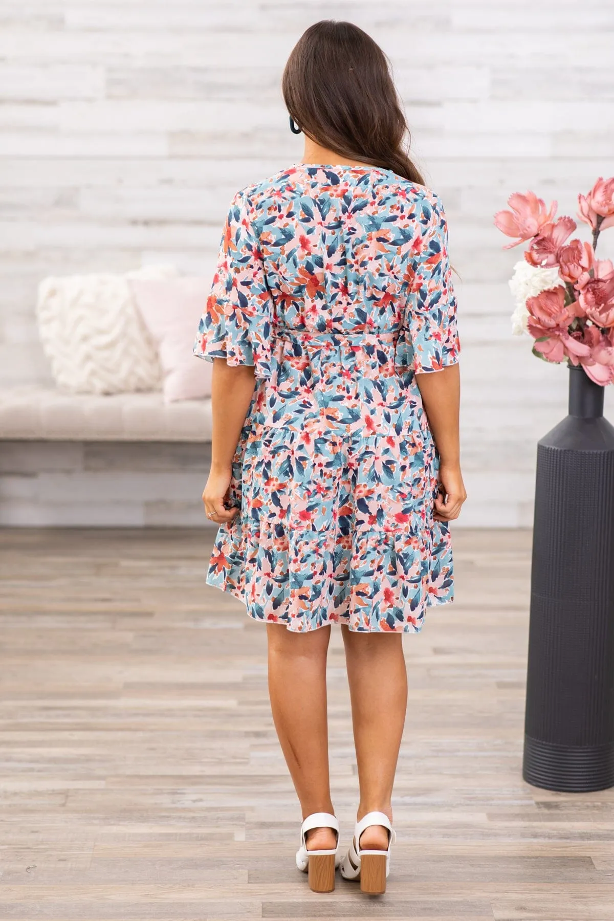 Raspberry Multicolor Short Sleeve Dress