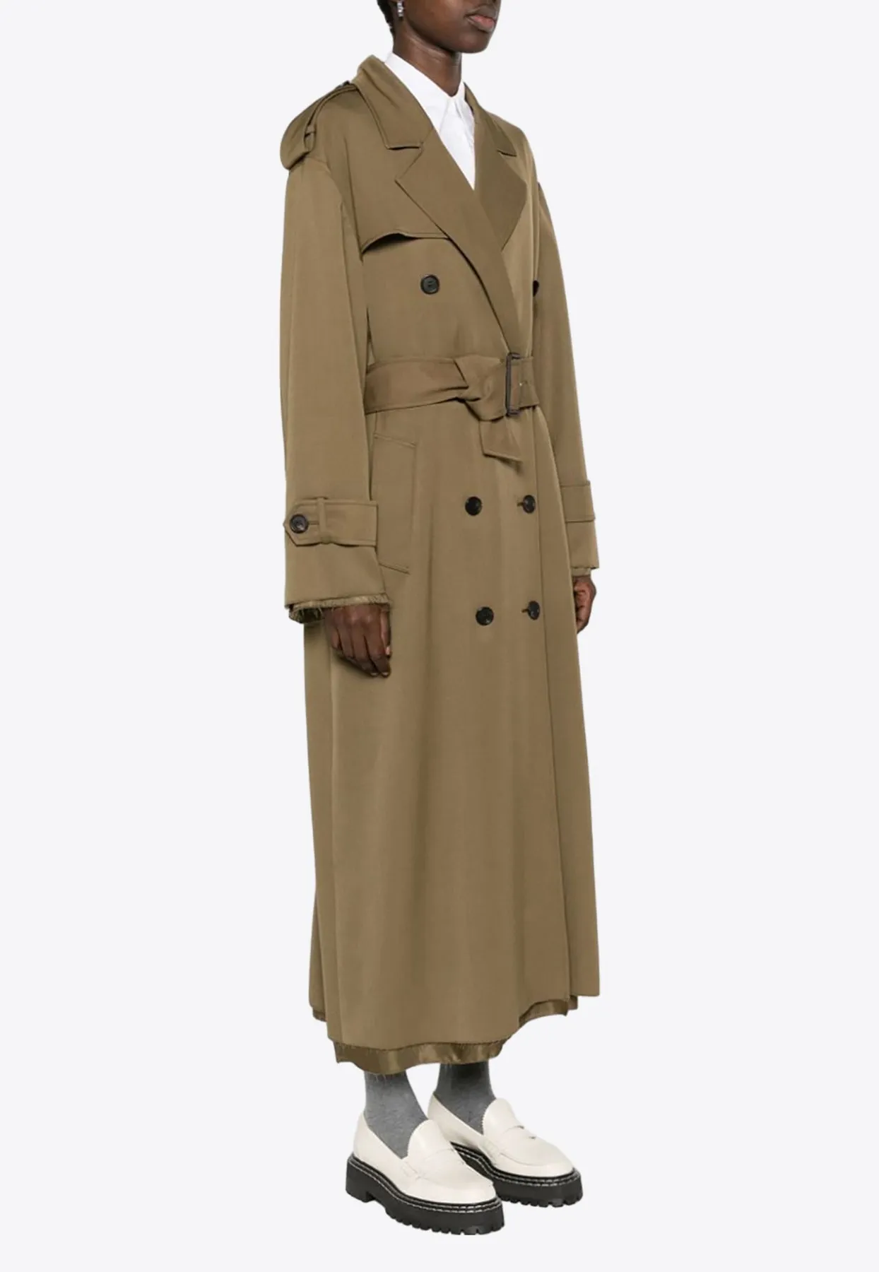 Raw-Cut Long Trench Coat