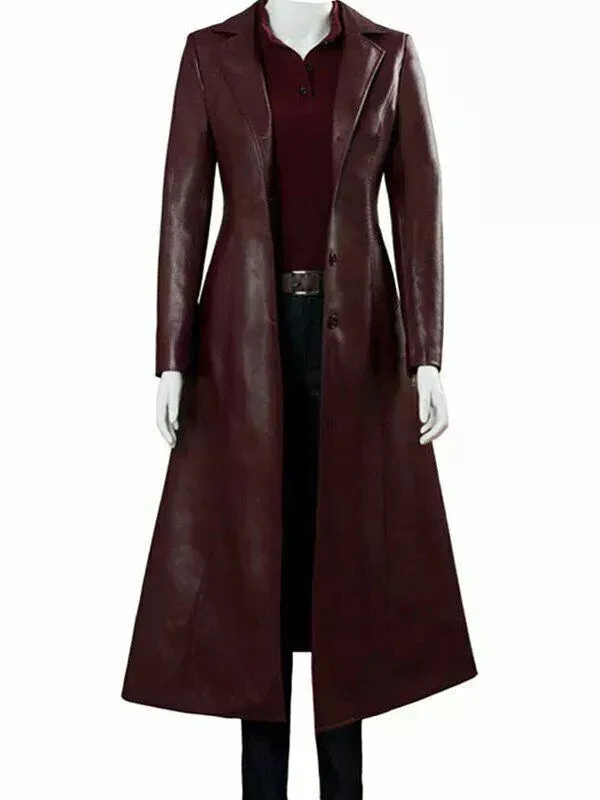 Real Lambskin Leather Overcoat Maroon Trench Coat