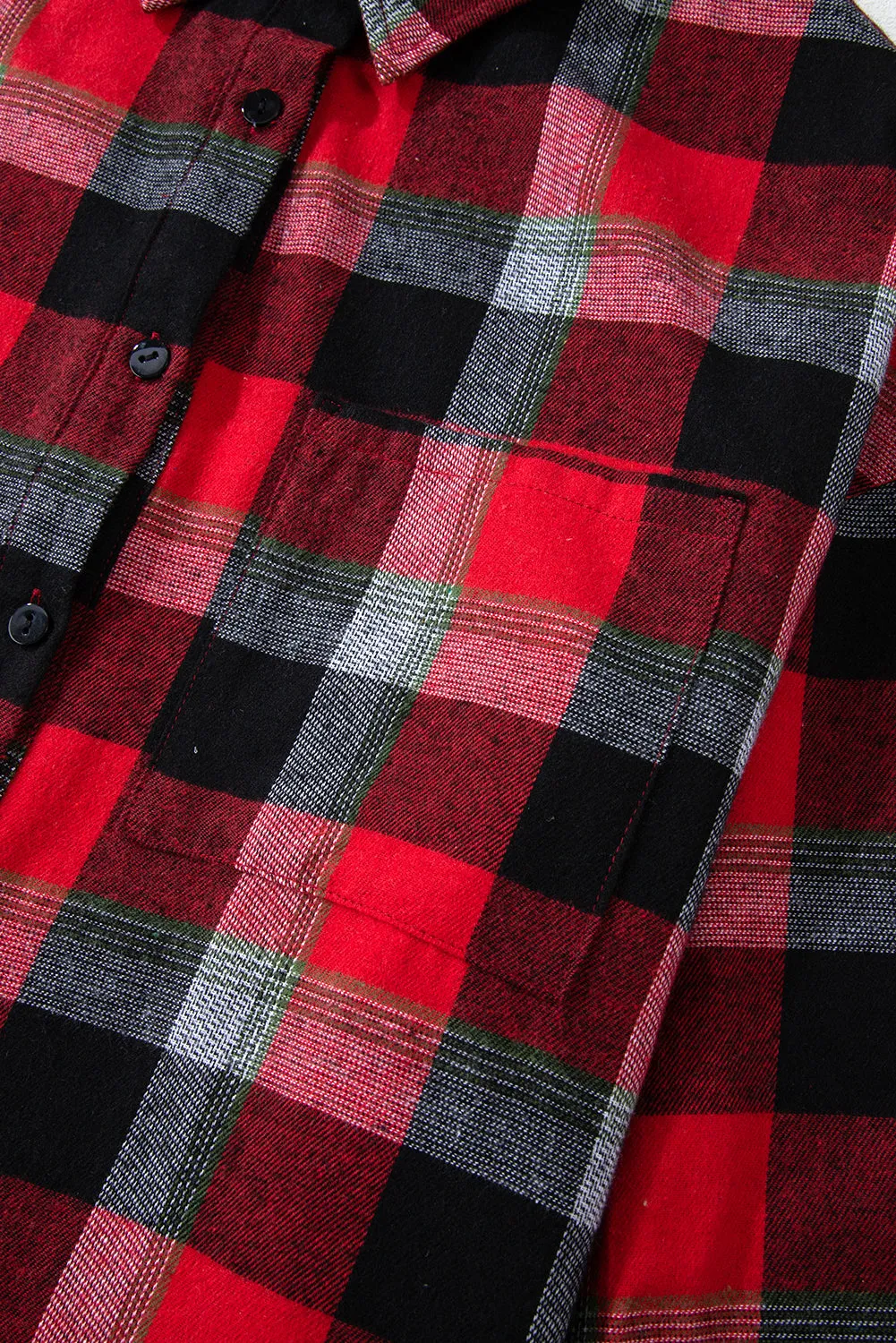 Red Christmas Checkered Pattern Loose Shirt and Pants Lounge Set
