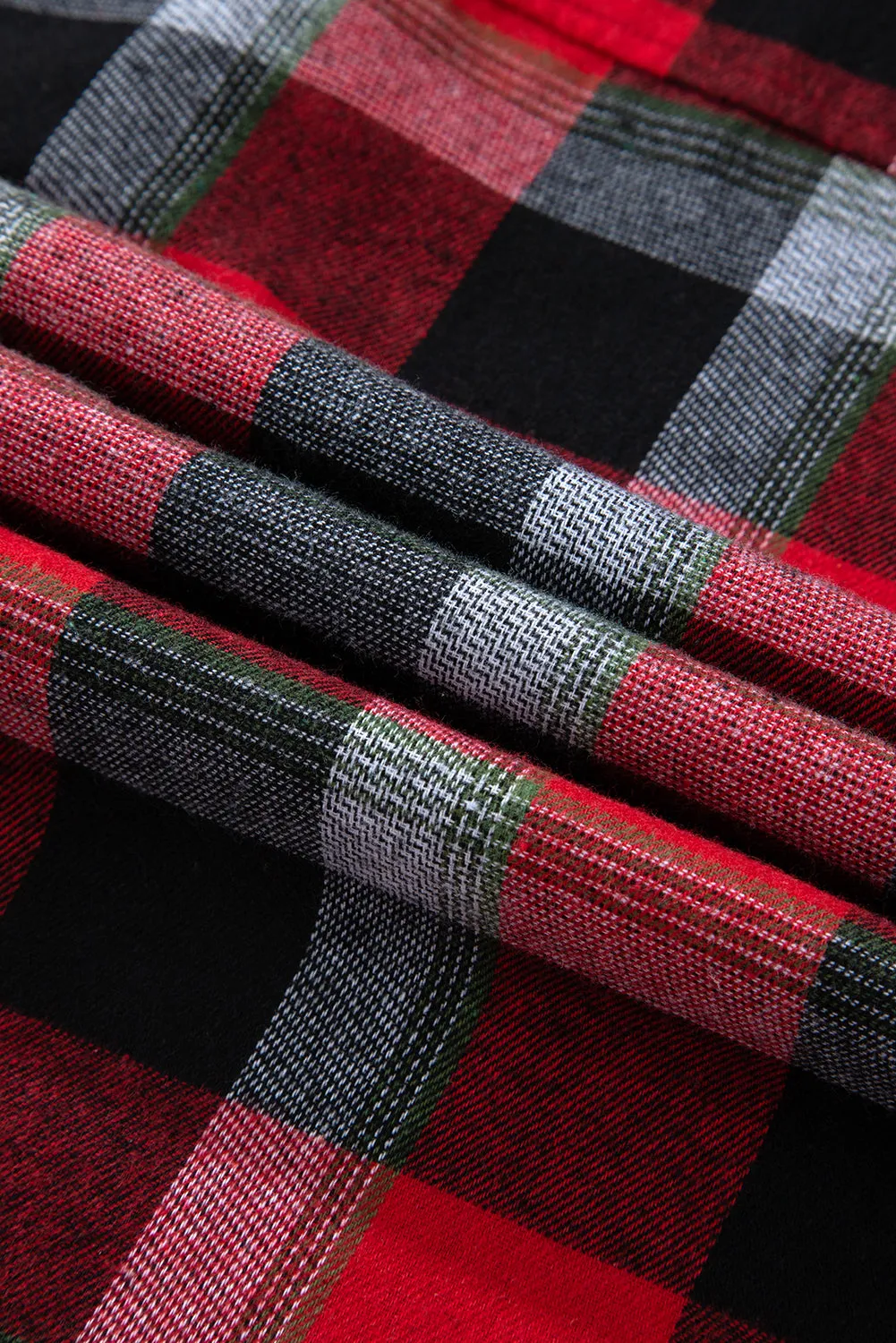 Red Christmas Checkered Pattern Loose Shirt and Pants Lounge Set