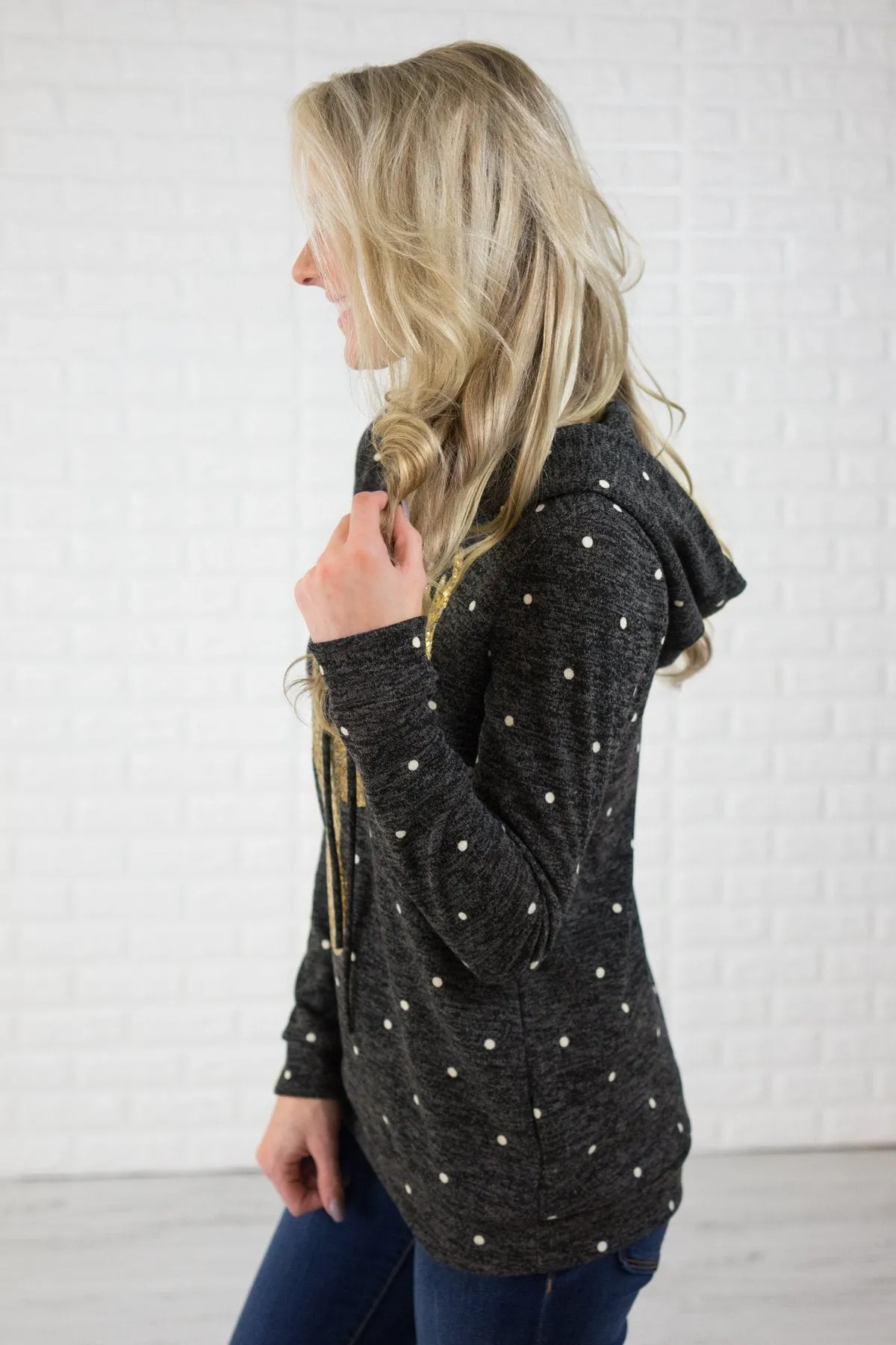 Reindeer Sequin Hoodie - Charcoal