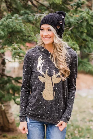 Reindeer Sequin Hoodie - Charcoal