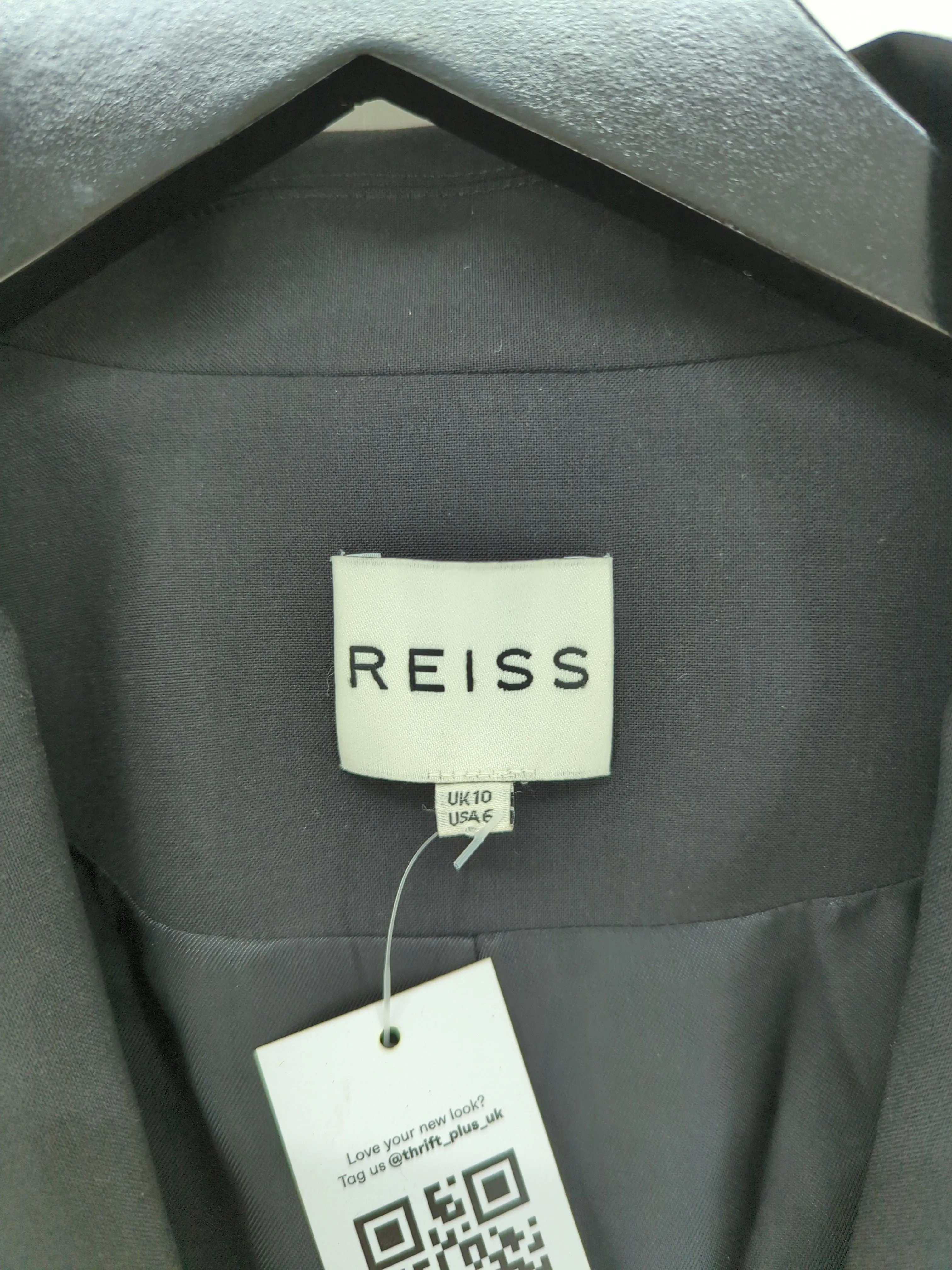 Reiss Women's Blazer UK 10 Black Wool with Elastane, Viscose
