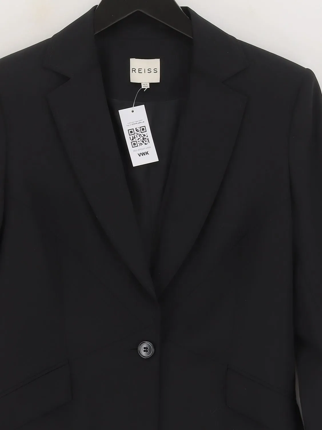 Reiss Women's Blazer UK 10 Black Wool with Elastane, Viscose