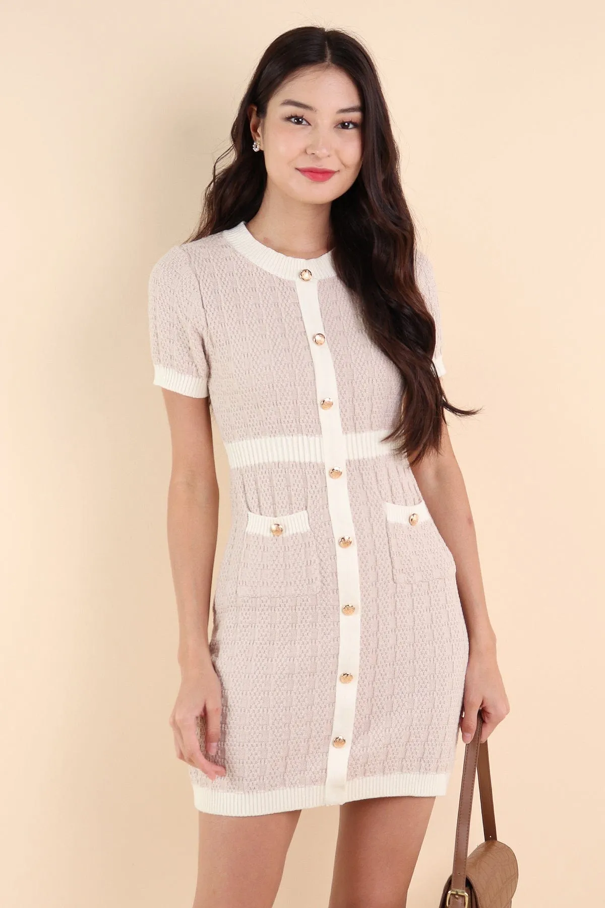 RESTOCKED** MEAGAN KNIT DRESS IN ECRU