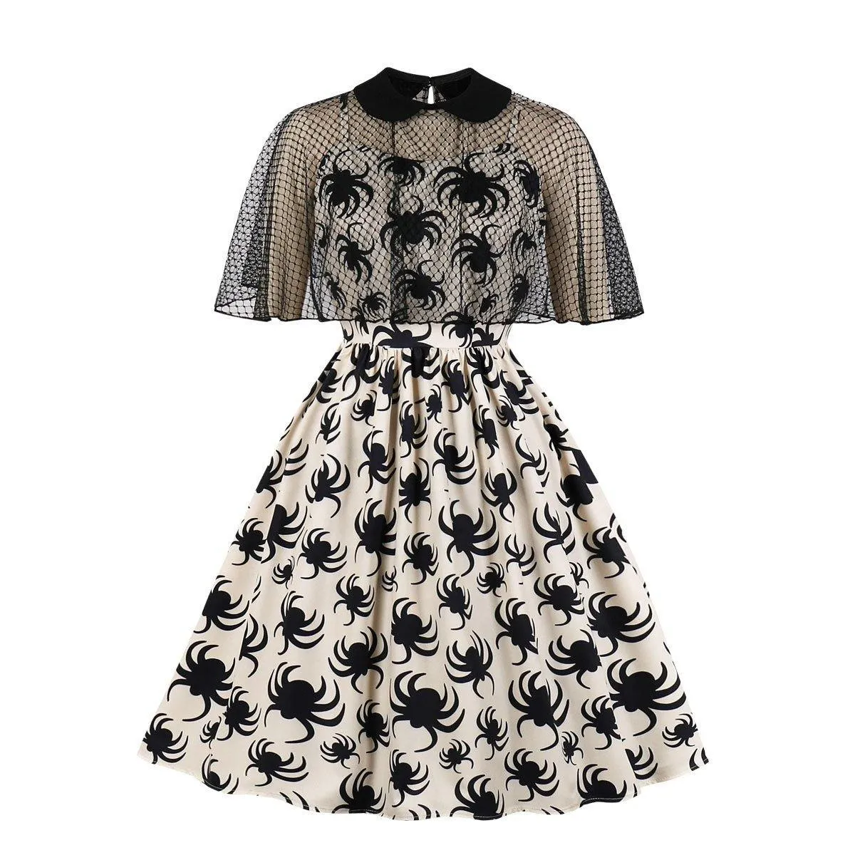 Retro Women Floral Print Net  Dresses