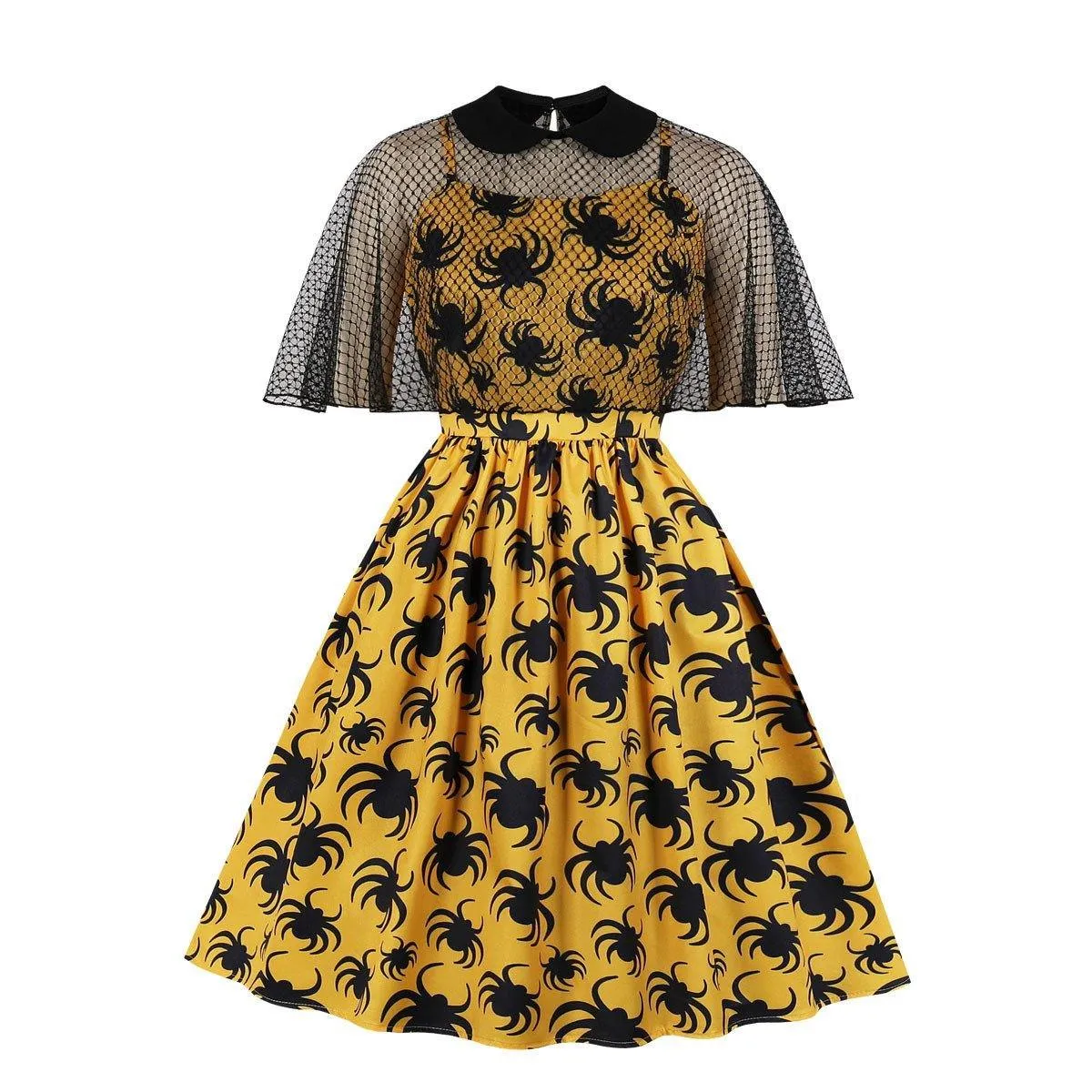Retro Women Floral Print Net  Dresses