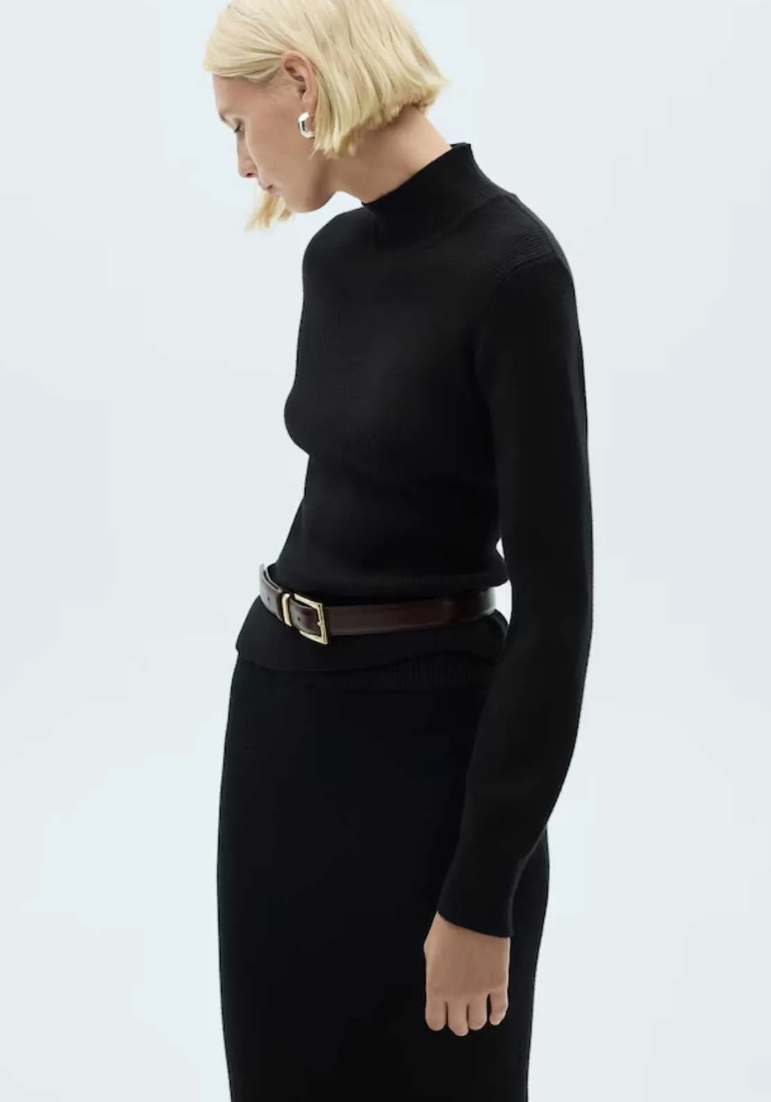 Ribbed round-neck sweater - Black
