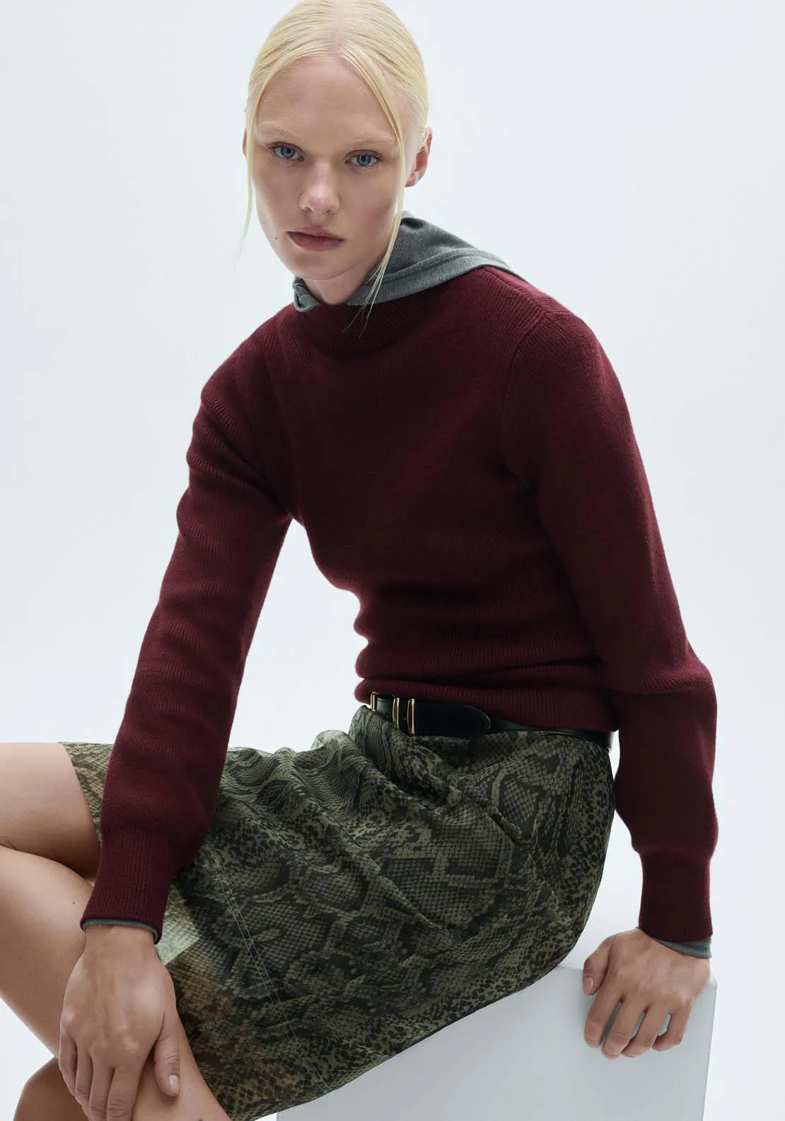 Ribbed round-neck sweater - Dark Red