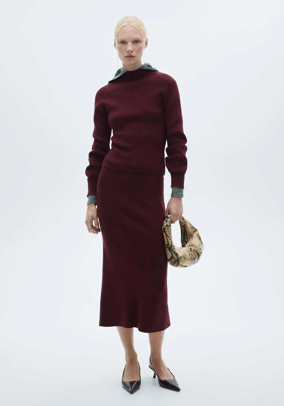 Ribbed round-neck sweater - Dark Red