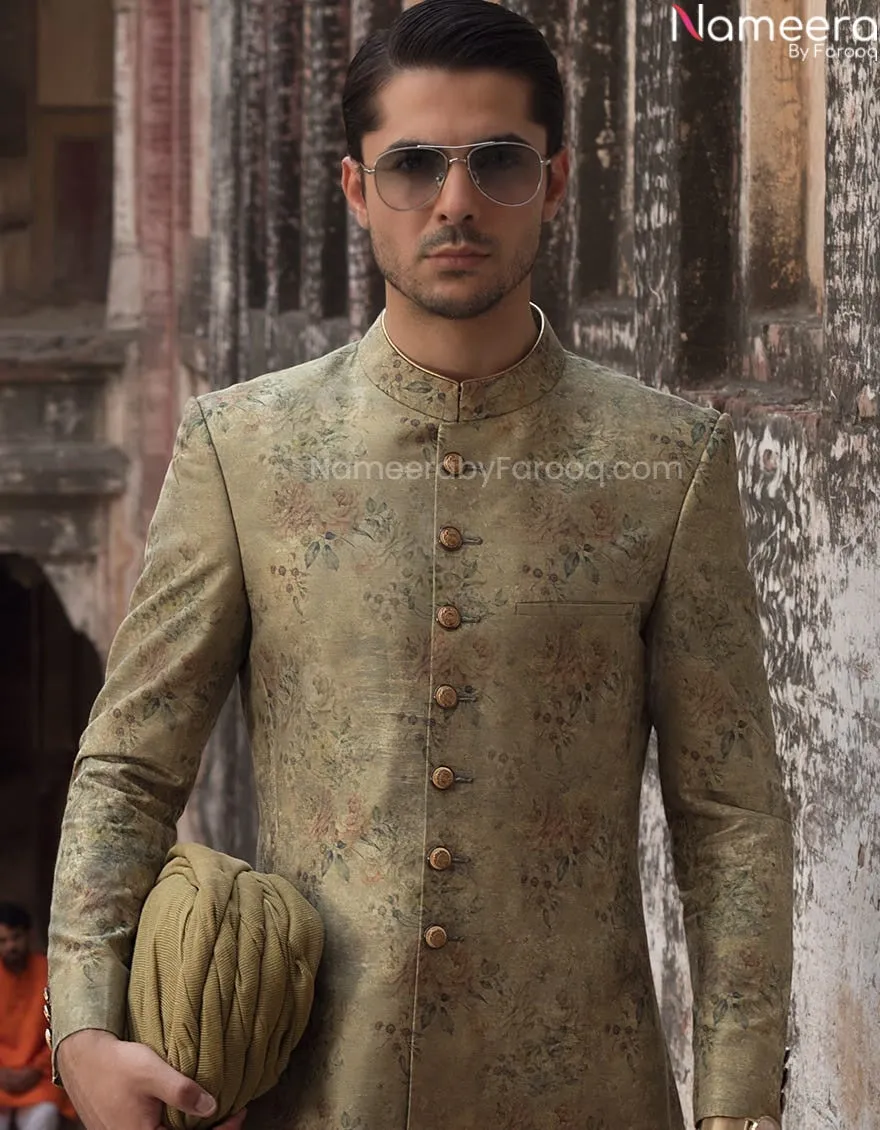 Rich Pakistani Floral Printed Sherwani for Dulha #GN29
