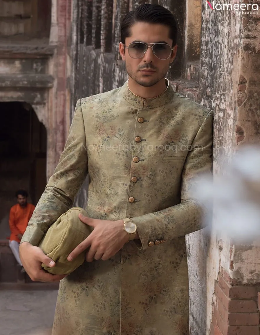 Rich Pakistani Floral Printed Sherwani for Dulha #GN29