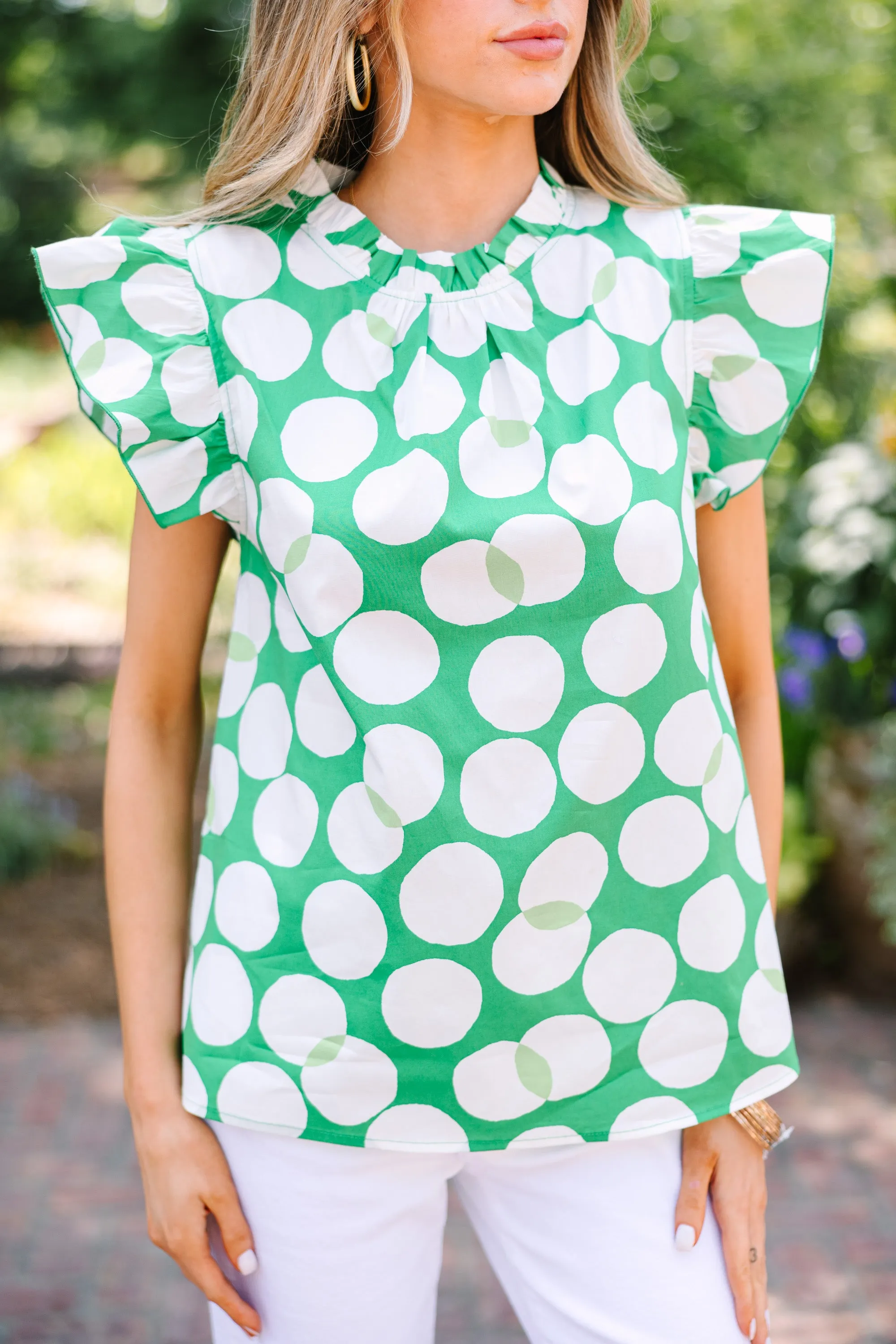 Right On Time Green Polka Dot Top
