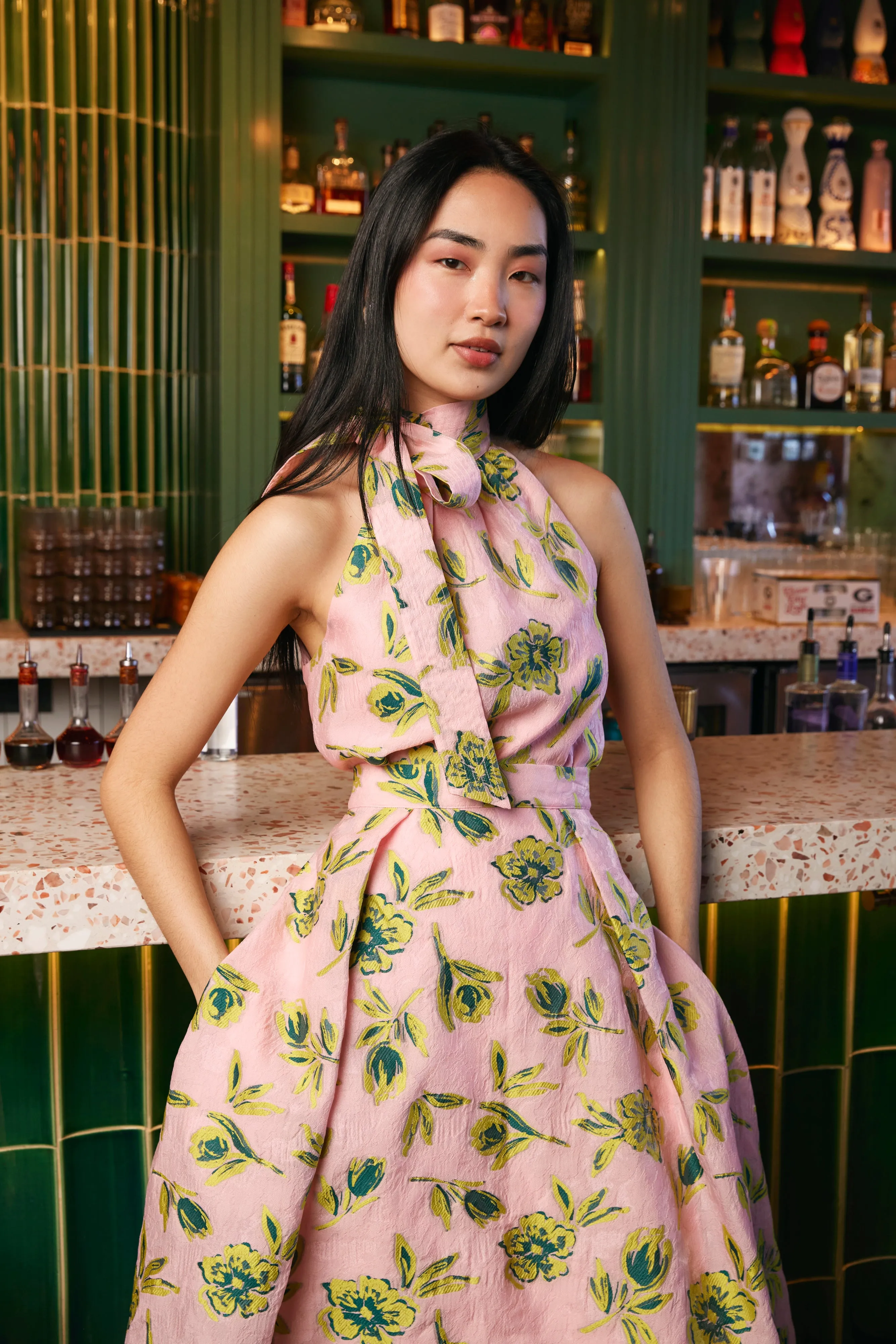 Rory Top Pink Tropical Tulip Jacquard