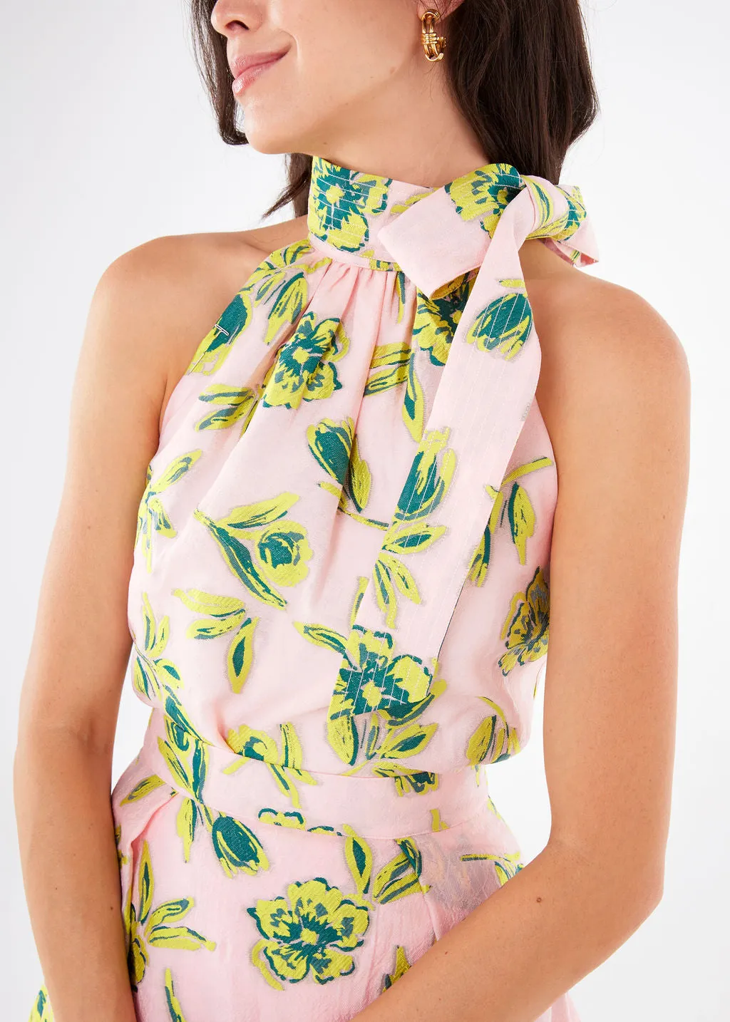 Rory Top Pink Tropical Tulip Jacquard