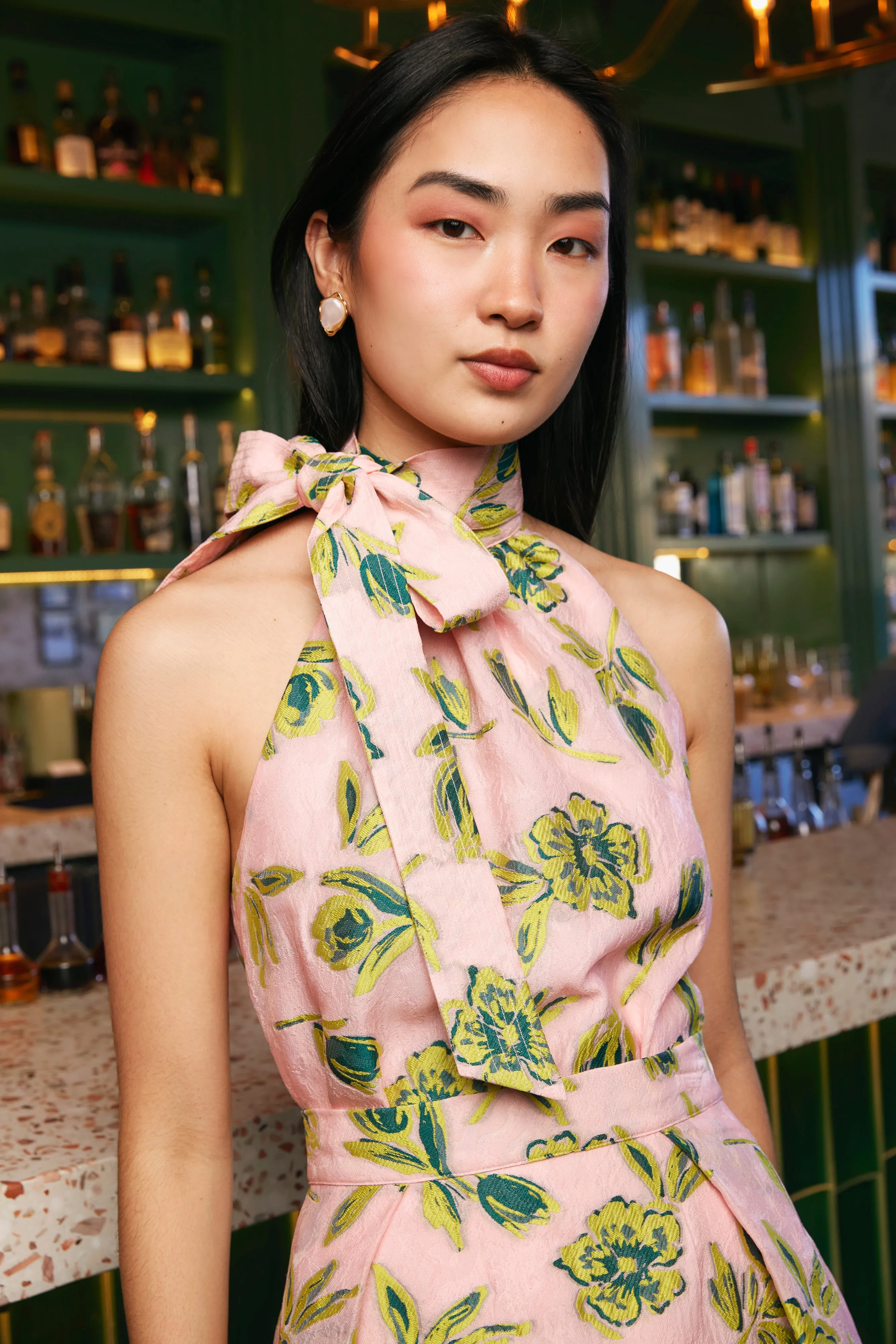 Rory Top Pink Tropical Tulip Jacquard