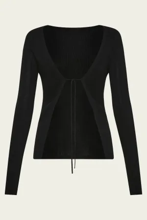 Rouleau Tie Reversible Knit Top in Black