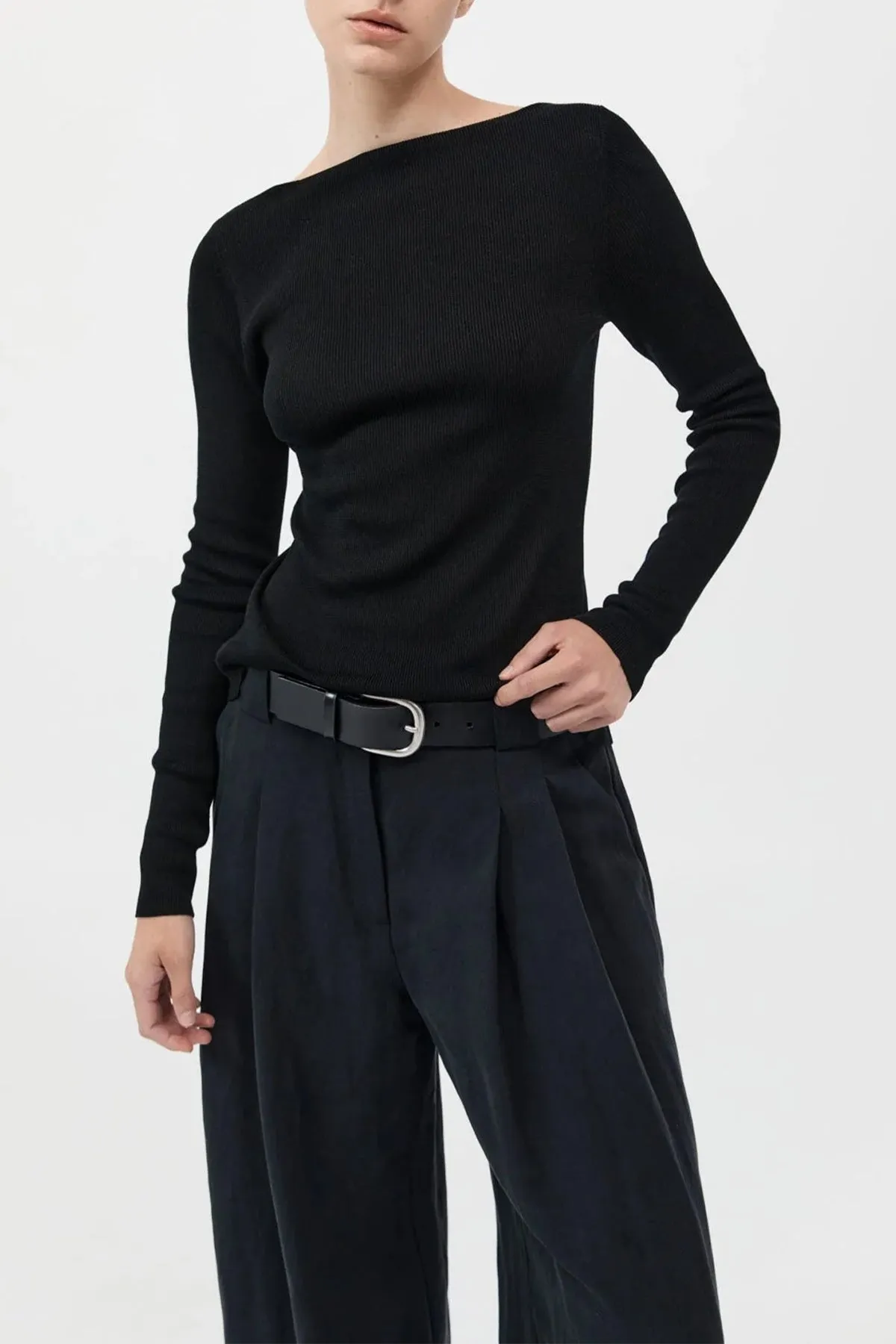 Rouleau Tie Reversible Knit Top in Black