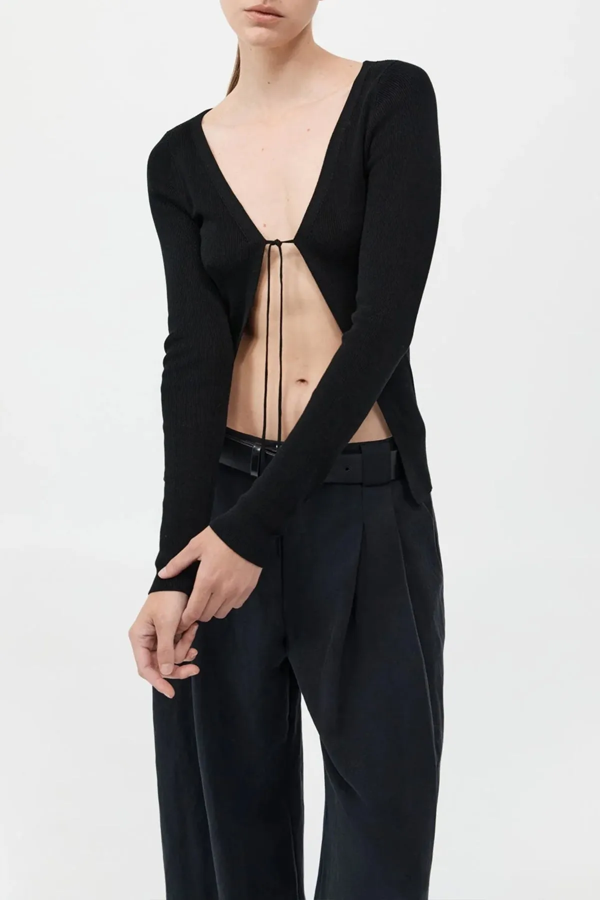 Rouleau Tie Reversible Knit Top in Black