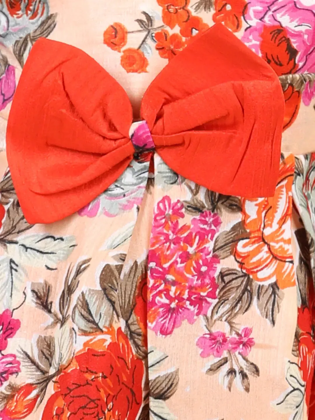 Round Neck Floral Print Party Frock and Dresses Orange