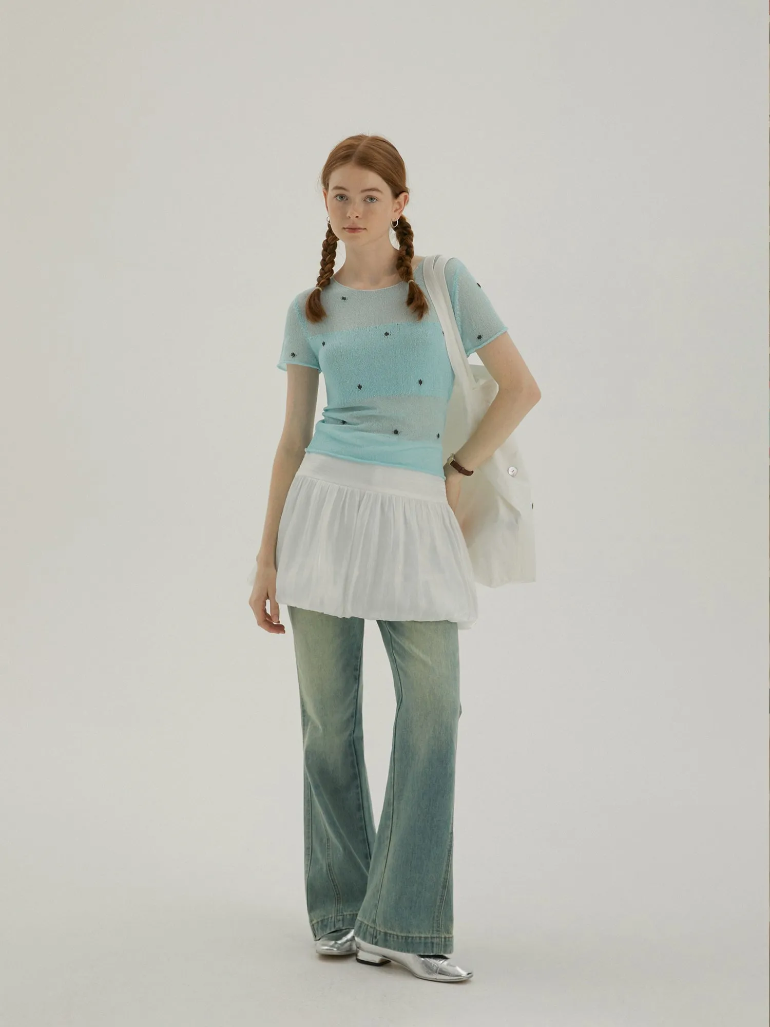 Round Neck Polka Dot Knit Top