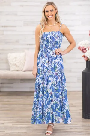 Royal Blue and Kelly Green Floral Maxi Dress