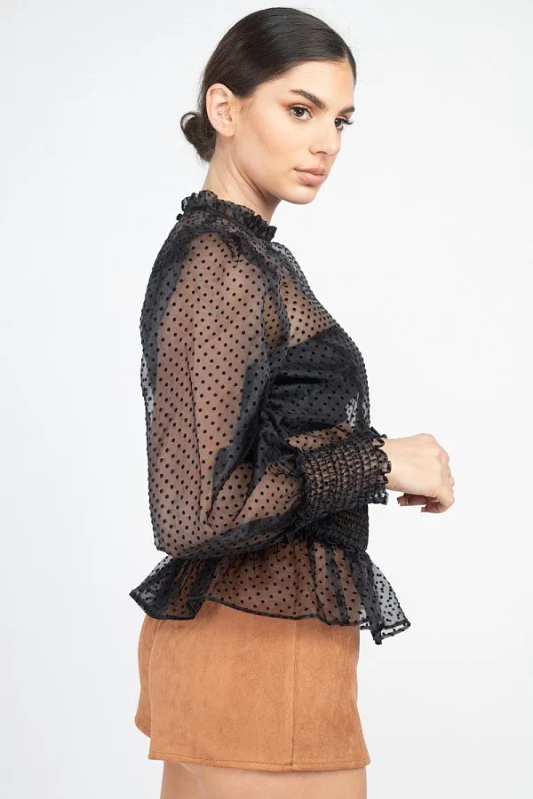 Ruffle Dot Print Smocking Top