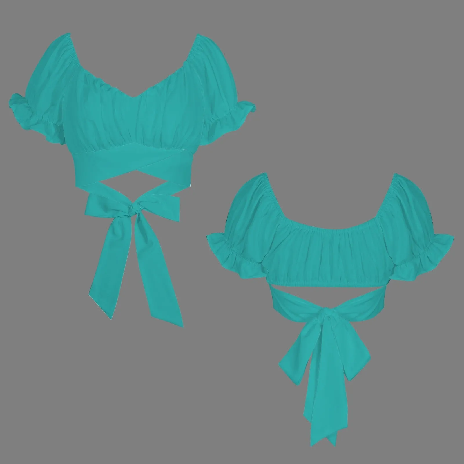 ruffle puff sleeve tie back top
