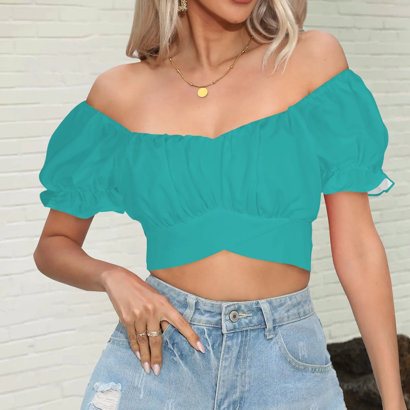 ruffle puff sleeve tie back top