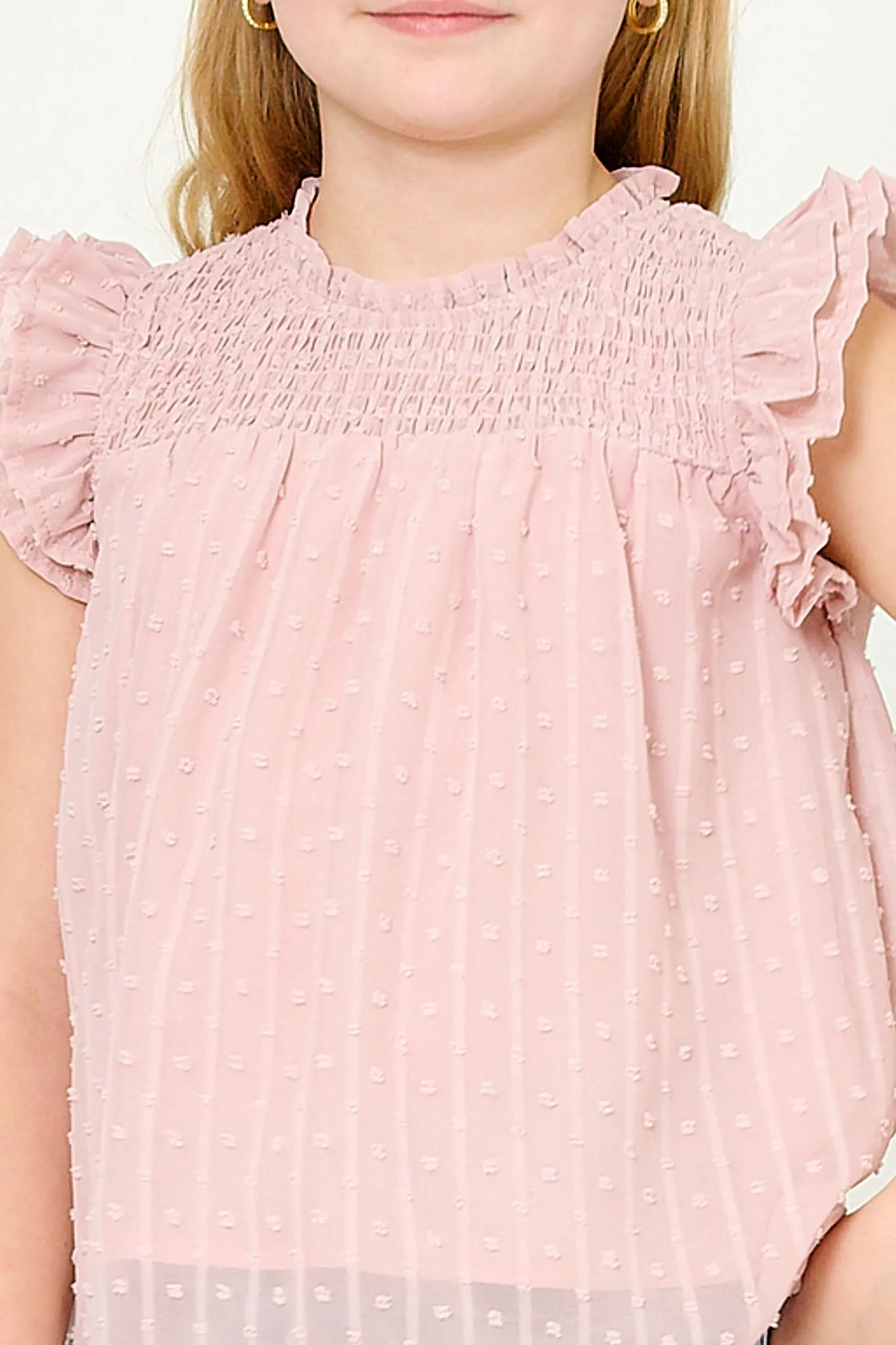 Ruffled Sleeve Smocked Swiss Dot Tank