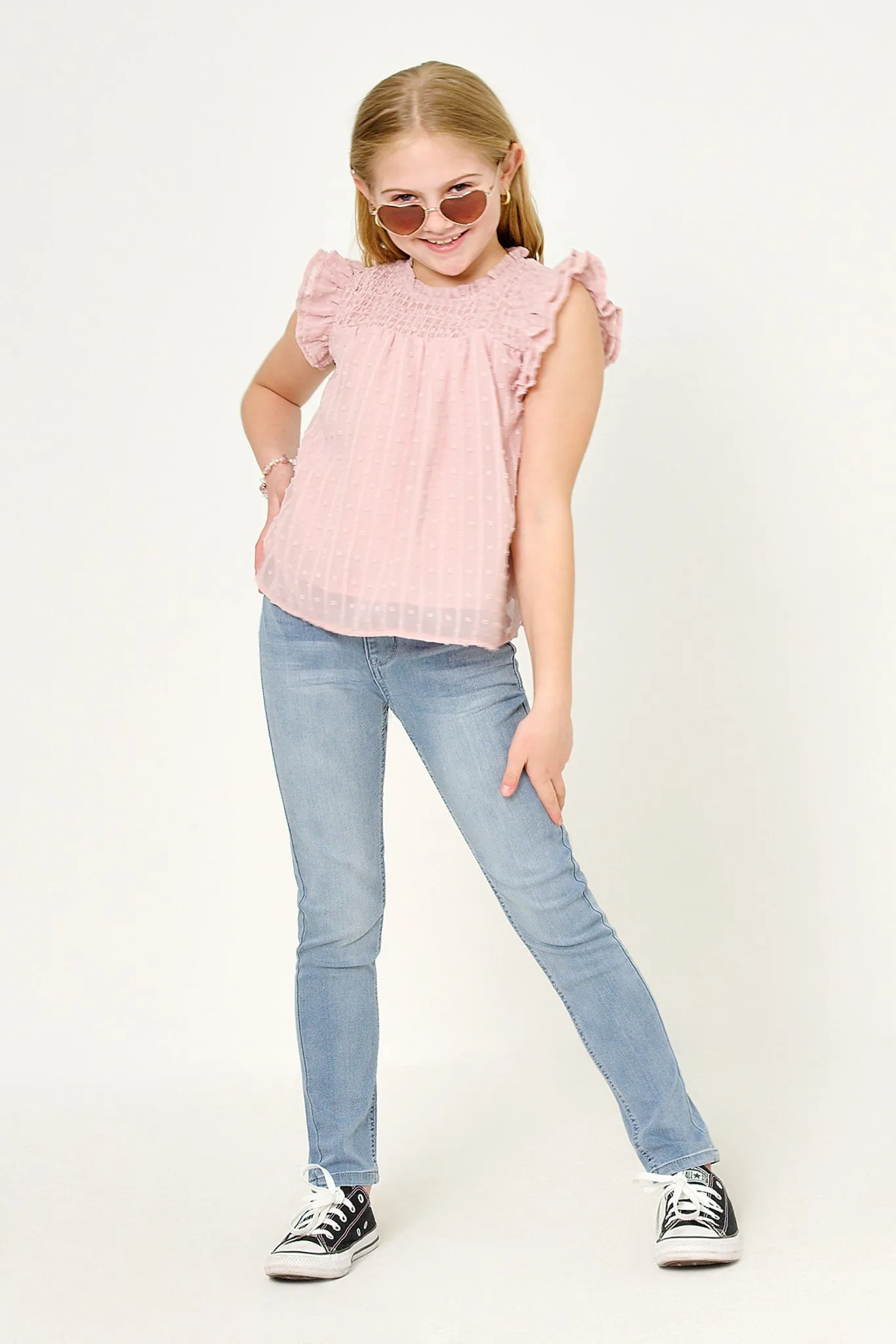 Ruffled Sleeve Smocked Swiss Dot Tank