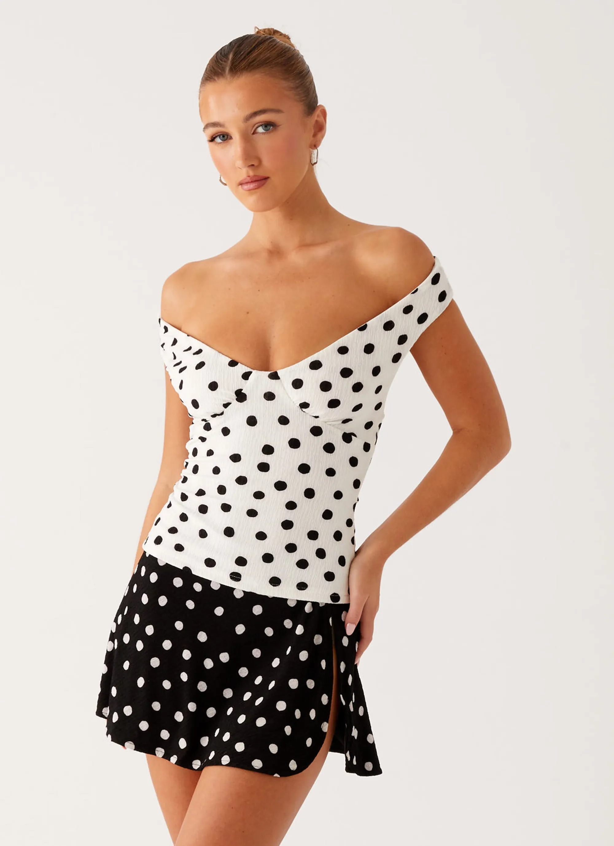 Rylie Top - White Polka Dot