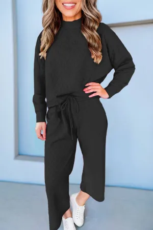 SALE Checkered Textured Pullover Top and Pants Set