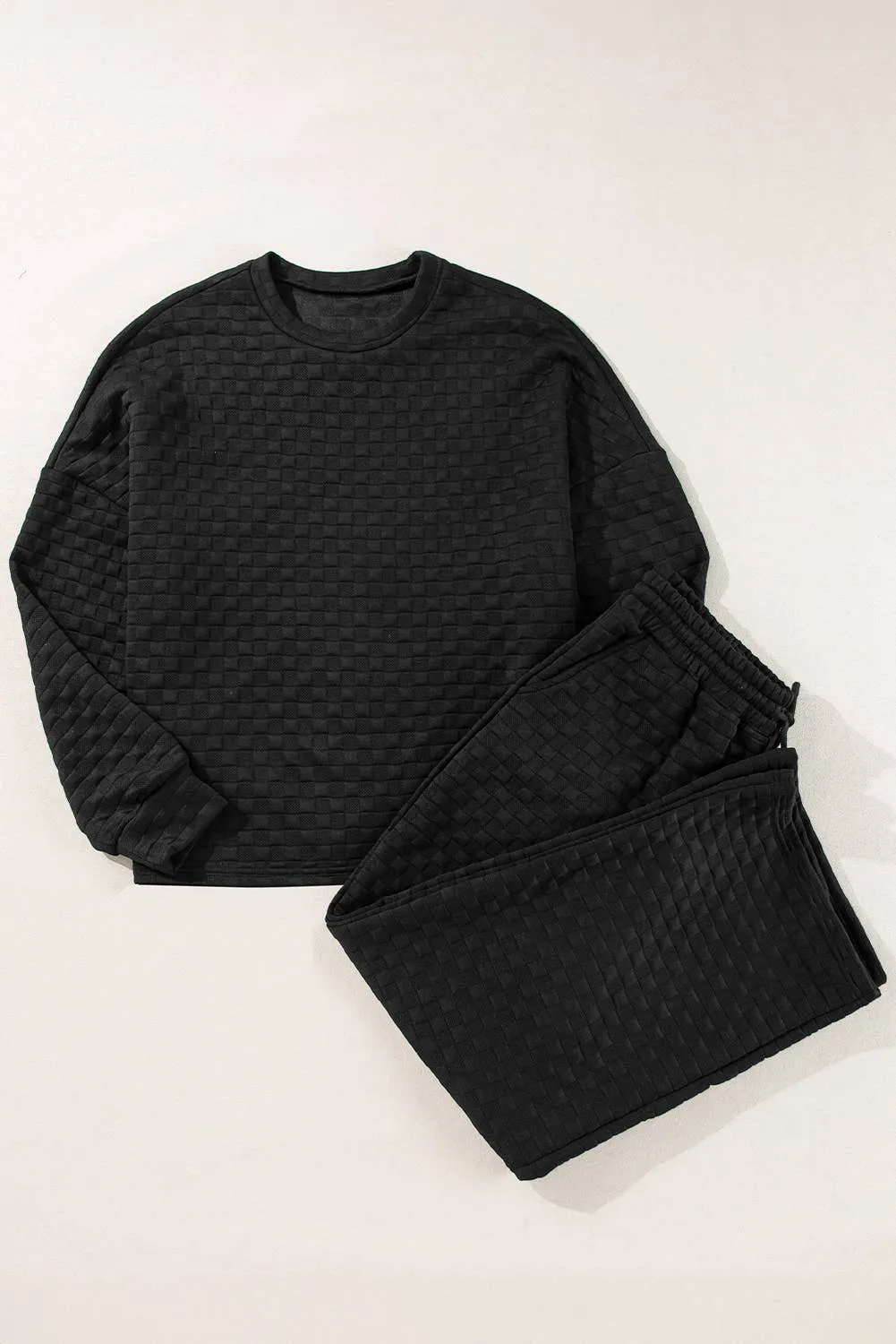 SALE Checkered Textured Pullover Top and Pants Set