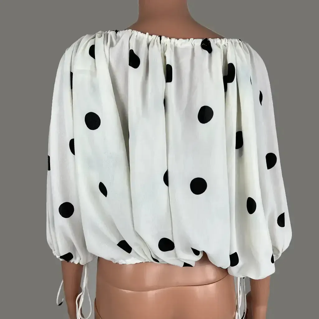 Sassy Hills Fashion Polka Dot Drawstring Blouse 10