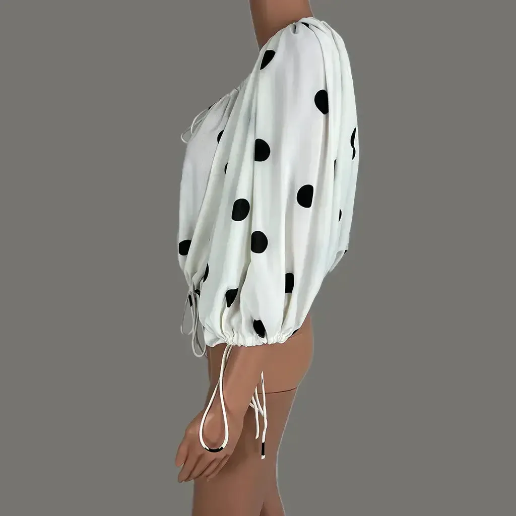 Sassy Hills Fashion Polka Dot Drawstring Blouse 10