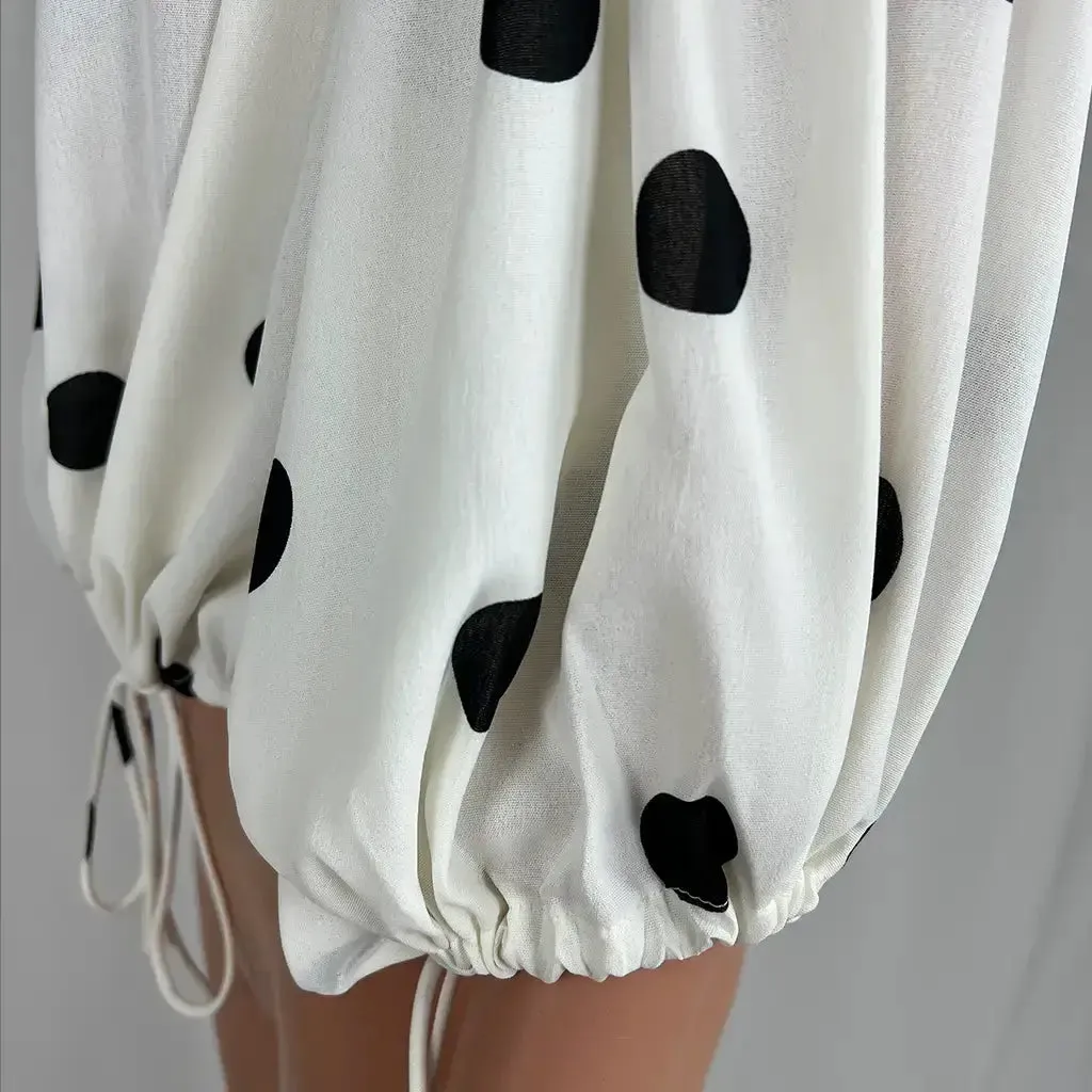Sassy Hills Fashion Polka Dot Drawstring Blouse 10