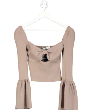 Self-Portrait Brown Bow Flared-sleeve Knitted Top UK M