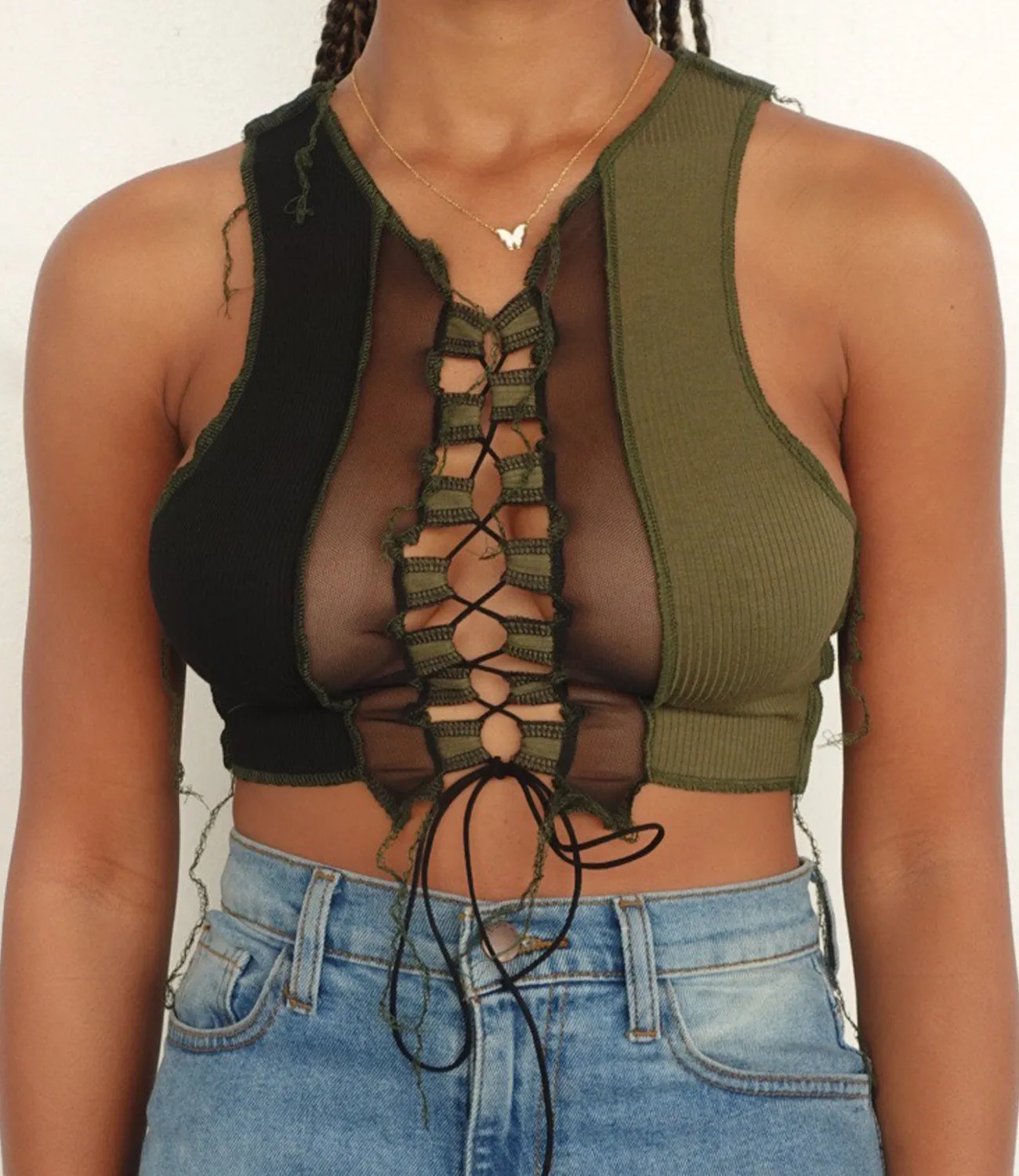 Shego Lace Up Top(Green/Black)