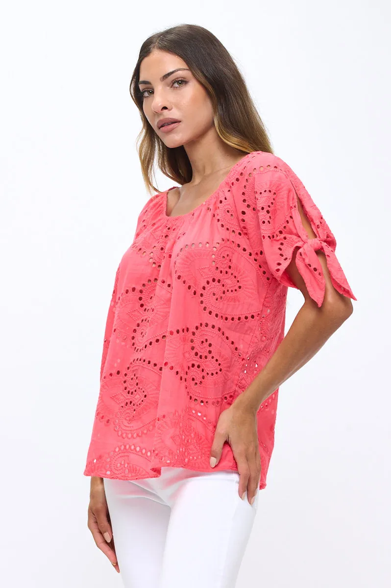 SHORT SLEEVE SLIT TIE PEASANT