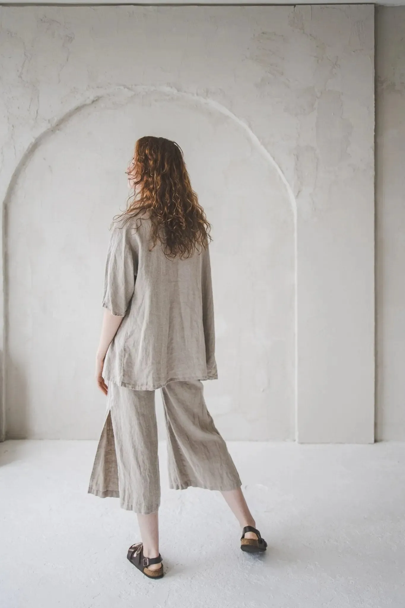 Side slit wide leg pants