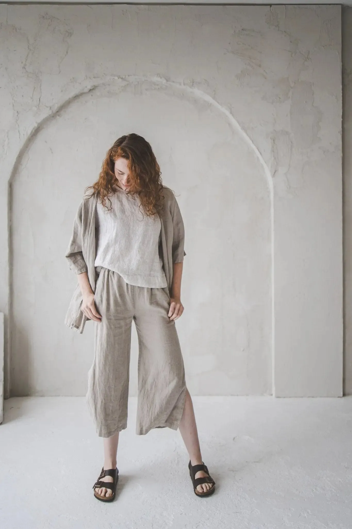 Side slit wide leg pants