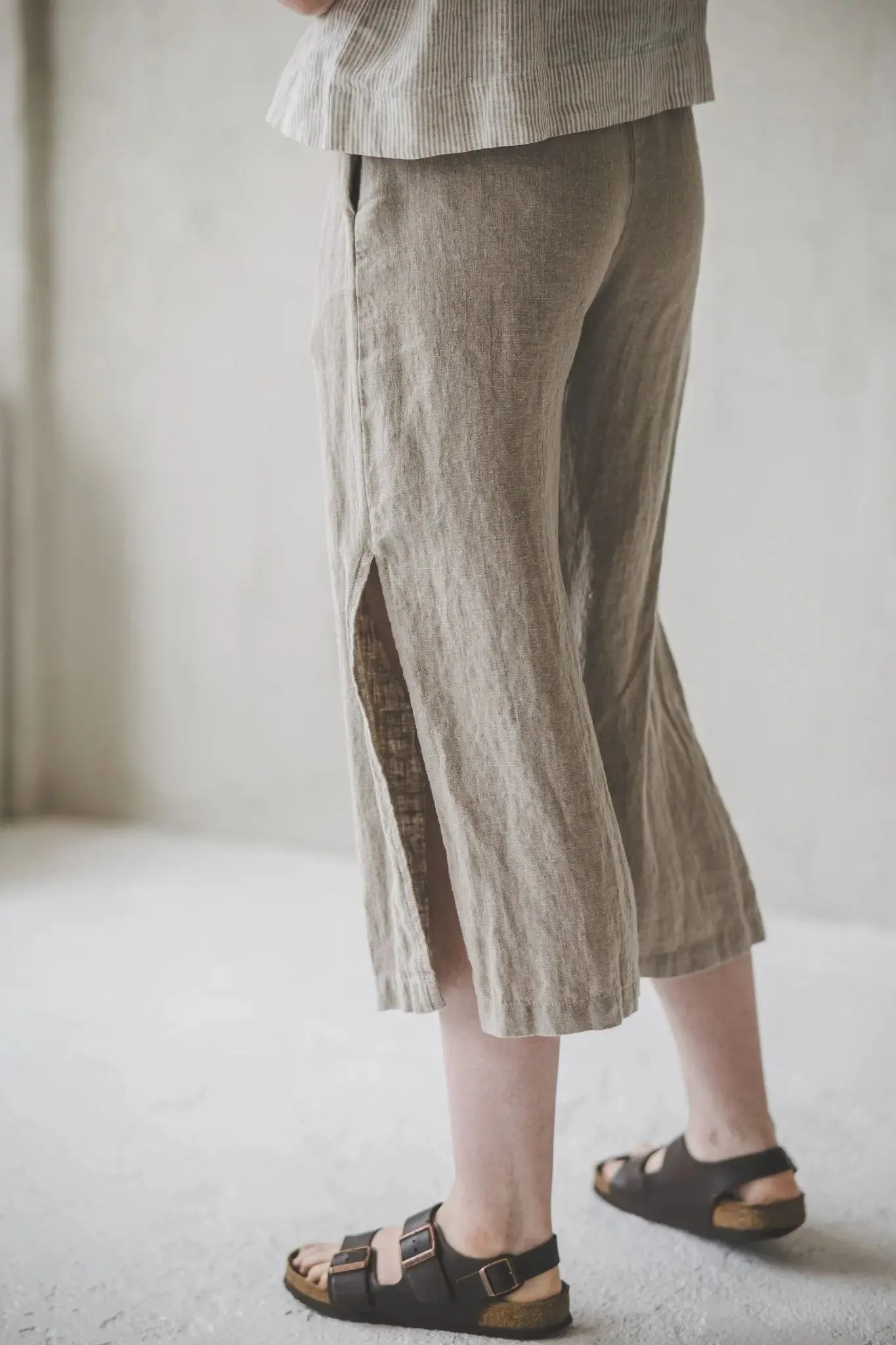 Side slit wide leg pants