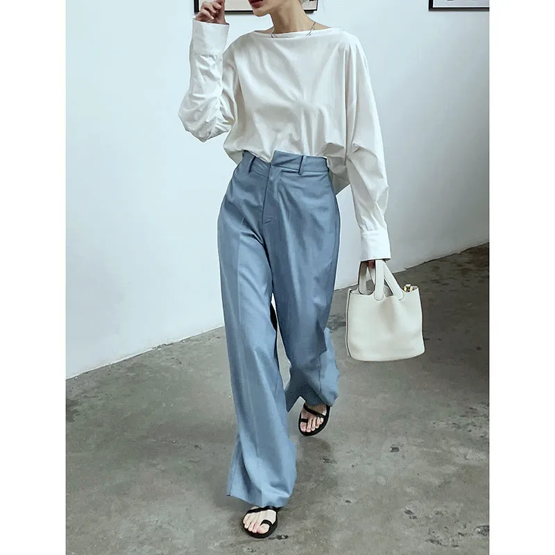 Simple Irregular Waist Wide Leg Pants