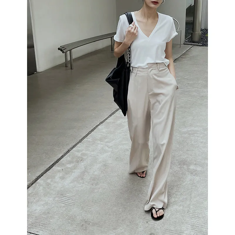 Simple Irregular Waist Wide Leg Pants