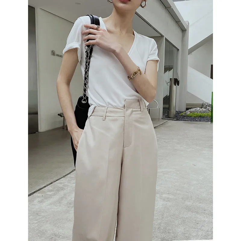 Simple Irregular Waist Wide Leg Pants
