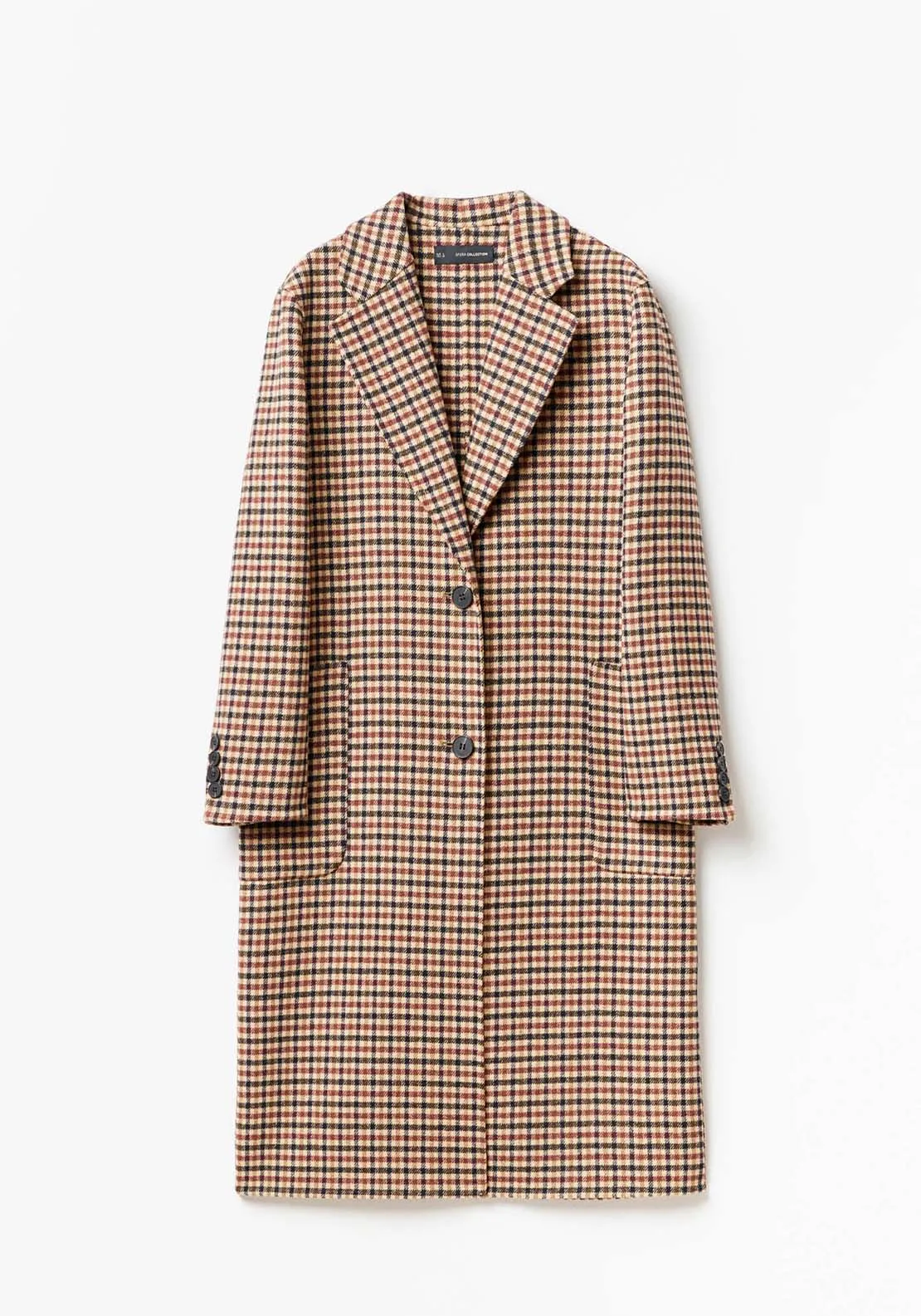 Single Breasted Checkered Coat - Brown