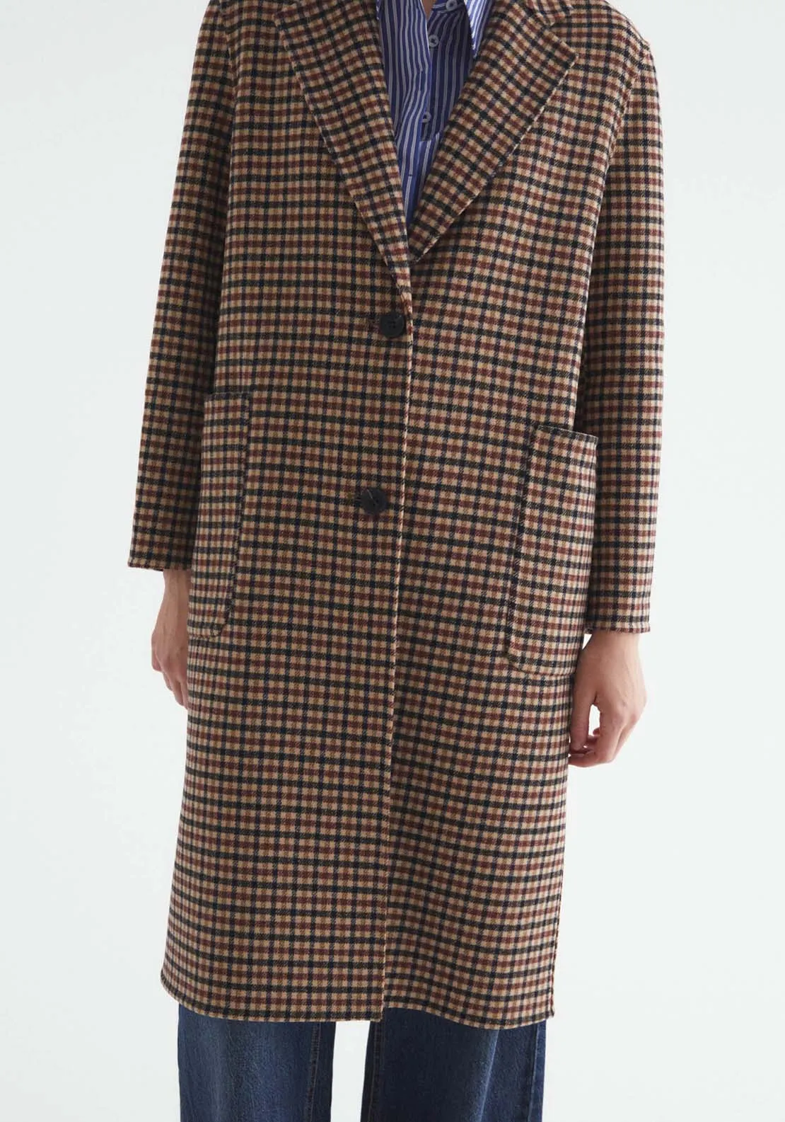 Single Breasted Checkered Coat - Brown